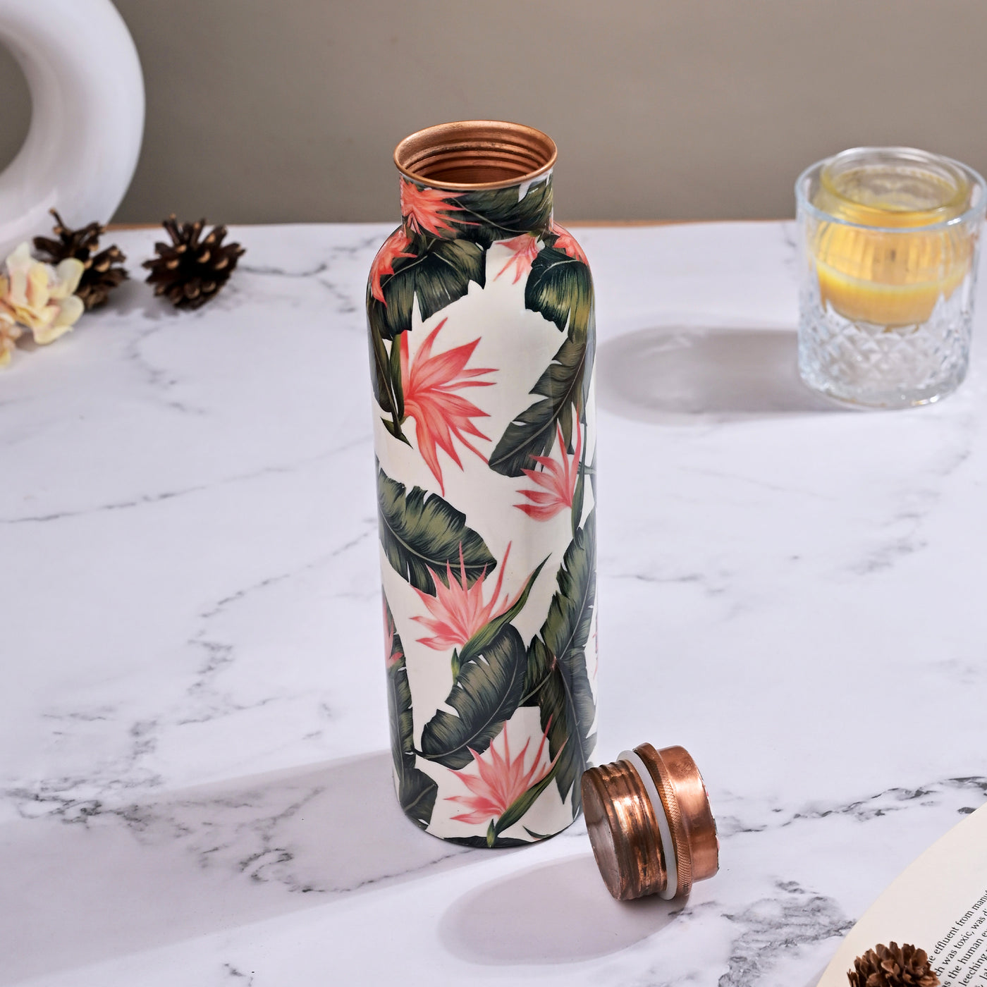 Tropical Printed Copper Bottle With Glass Set