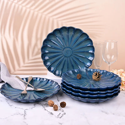 Teal Blue Flower-Shaped Plates Set (10.5 Inch)