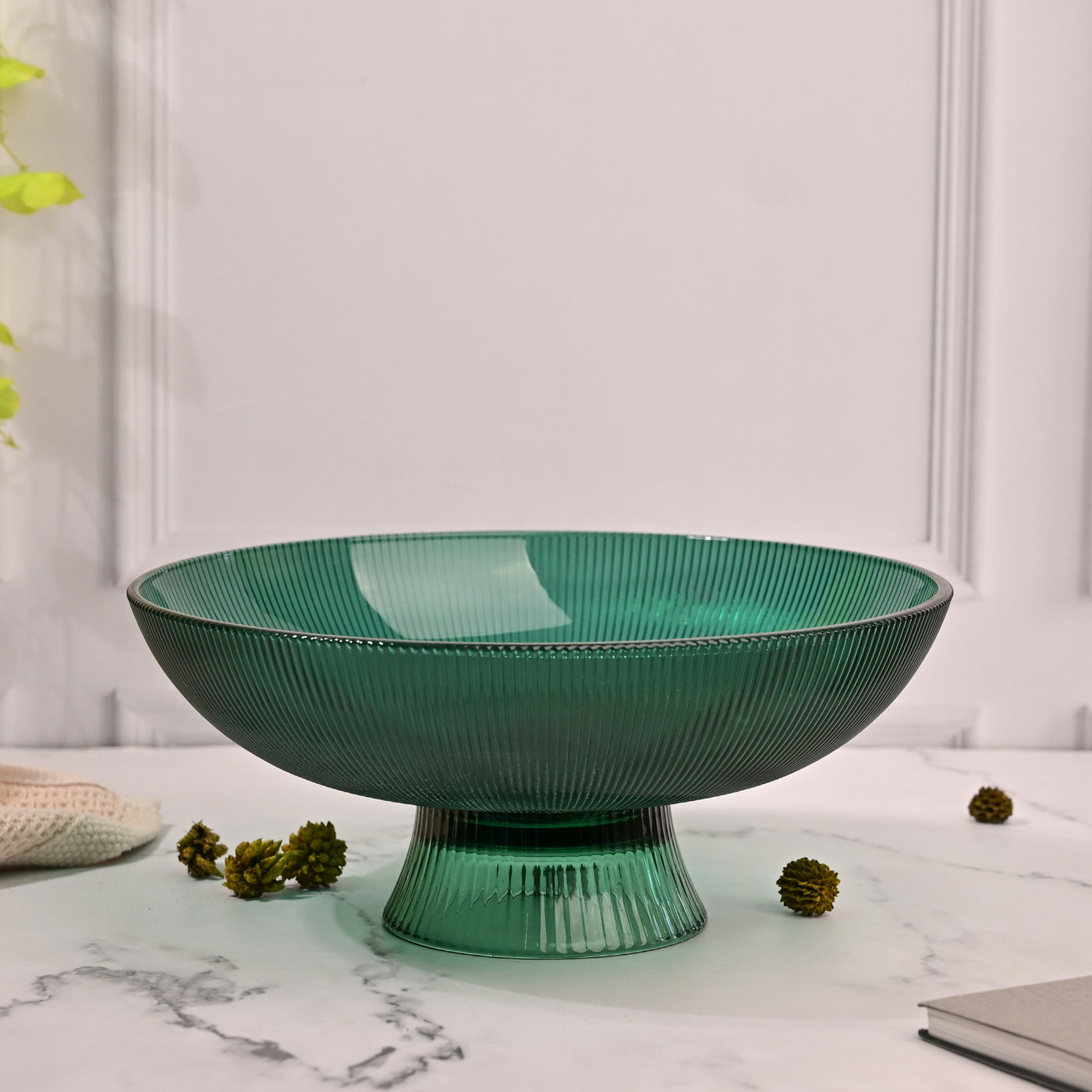Elegant Green Glass Fruit Bowl