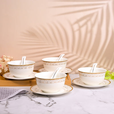 Opulent White Bowl and Saucer Sets
