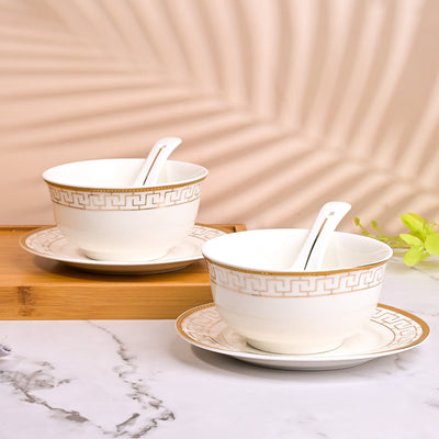 Opulent White Bowl and Saucer Sets