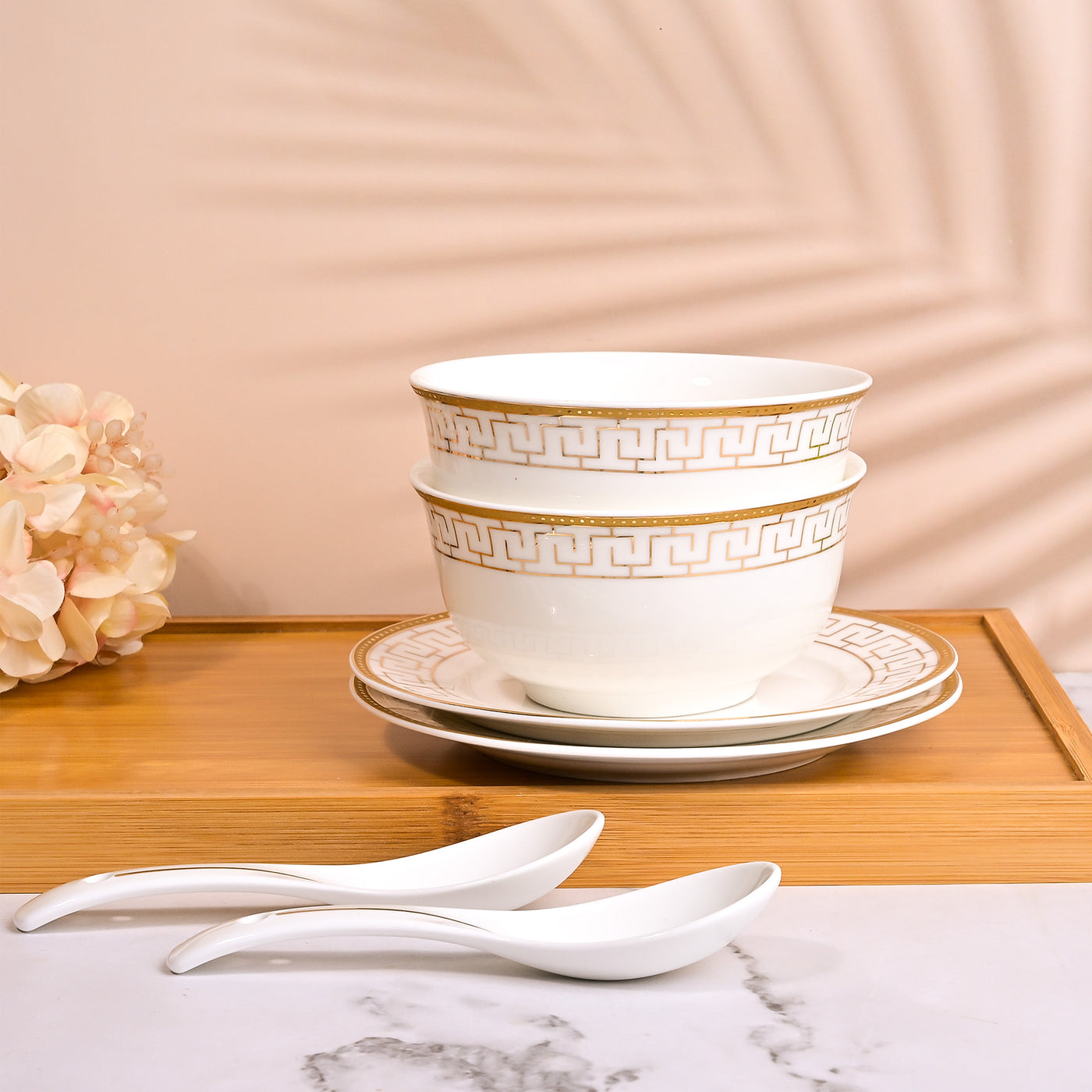 Opulent White Bowl and Saucer Sets