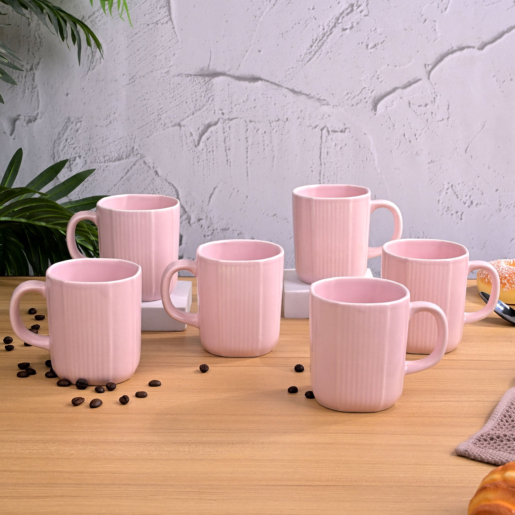 Light Pink Ceramic Coffee Mug Set of 6