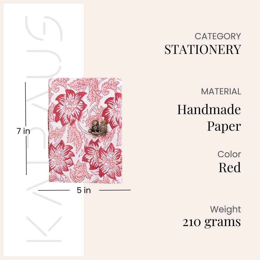 Red Floral Diary with Lock (7x5inch)