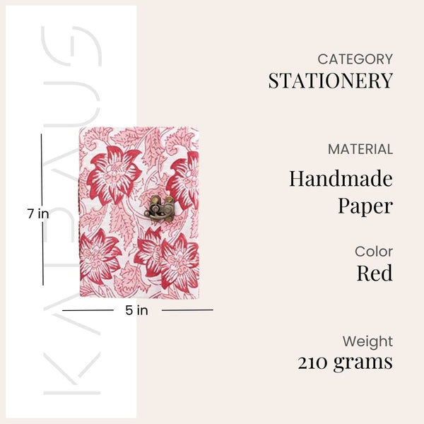 Red Floral Diary with Lock (7x5inch)