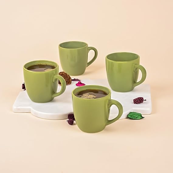 Elegant Olive Green Ceramic Tea Cup Set of 4