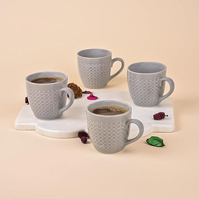 Elegant Sculpted Grey Ceramic Tea Cup Set of 4