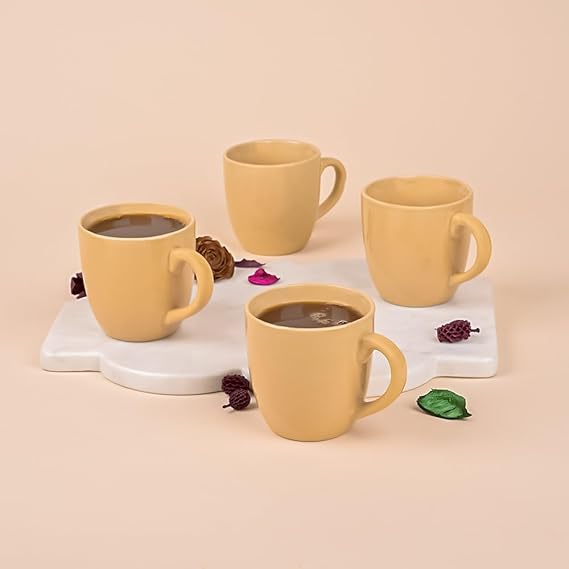 Classic Mustard Yellow Ceramic Tea Cup Set of 4