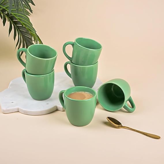 Vibrant Green Ceramic Tea Cup Set of 2