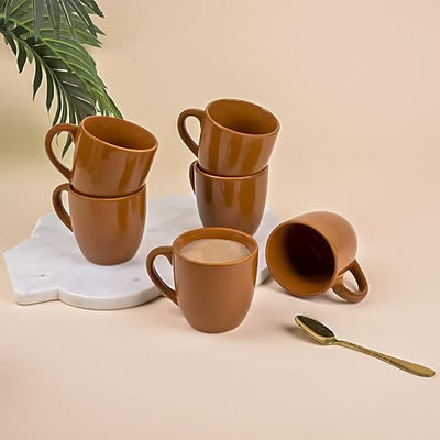 Solid Chocolate Brown Ceramic Tea Cup Set of 6