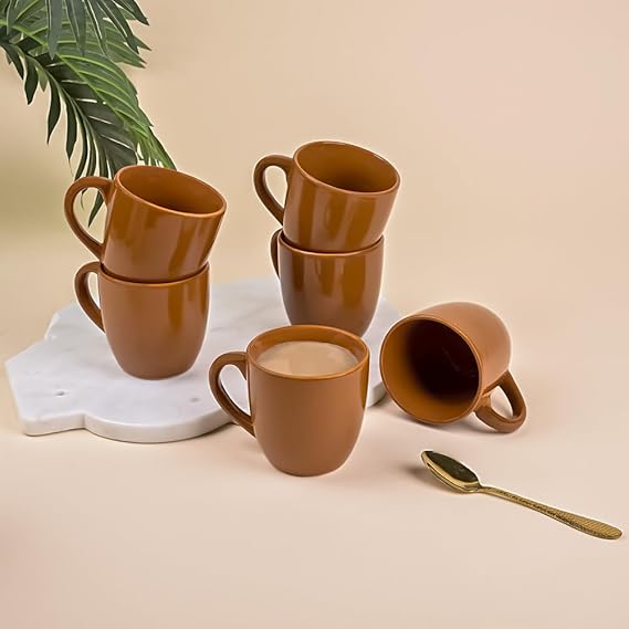 Solid Chocolate Brown Ceramic Tea Cup Set of 4