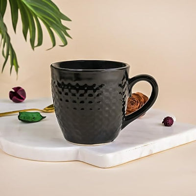 Hammered Black Ceramic Tea Cup Set of 6