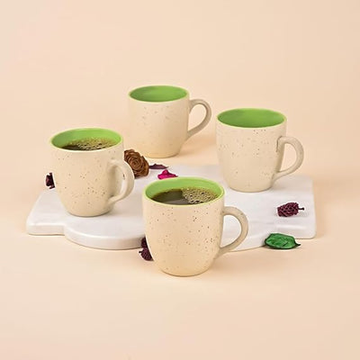 Luxurious Beige & Green Dotted Ceramic Tea Cup