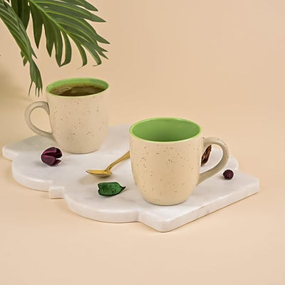 Luxurious Beige & Green Dotted Ceramic Tea Cup Set of 2