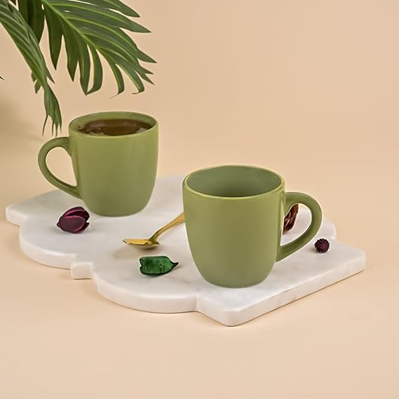 Elegant Olive Green Ceramic Tea Cup Set of 2