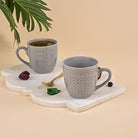 Elegant Sculpted Grey Ceramic Tea Cup Set of 2