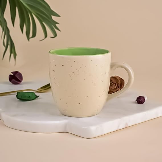 Luxurious Beige & Green Dotted Ceramic Tea Cup Set of 4