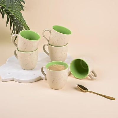Luxurious Beige & Green Dotted Ceramic Tea Cup Set of 6