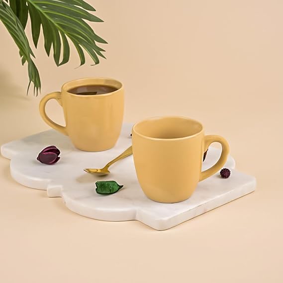 Classic Mustard Yellow Ceramic Tea Cup Set of 2
