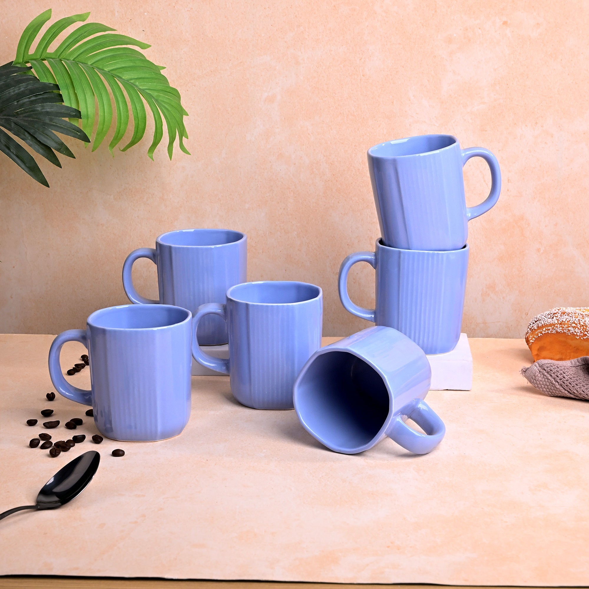 Ocean Blue Ceramic Coffee Mug Set of 6