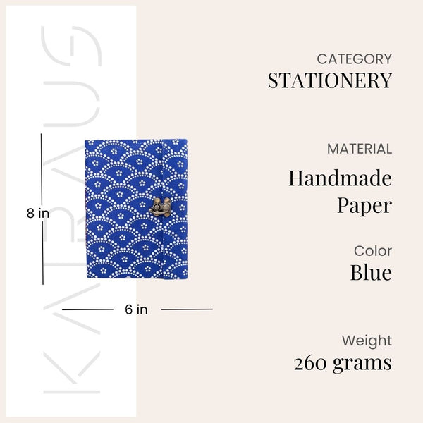 Whimsical Blue White Locking Diary (8x6inch)