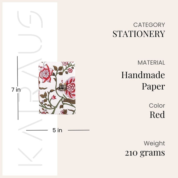 White Red Floral Diary with Lock (7x5inch)