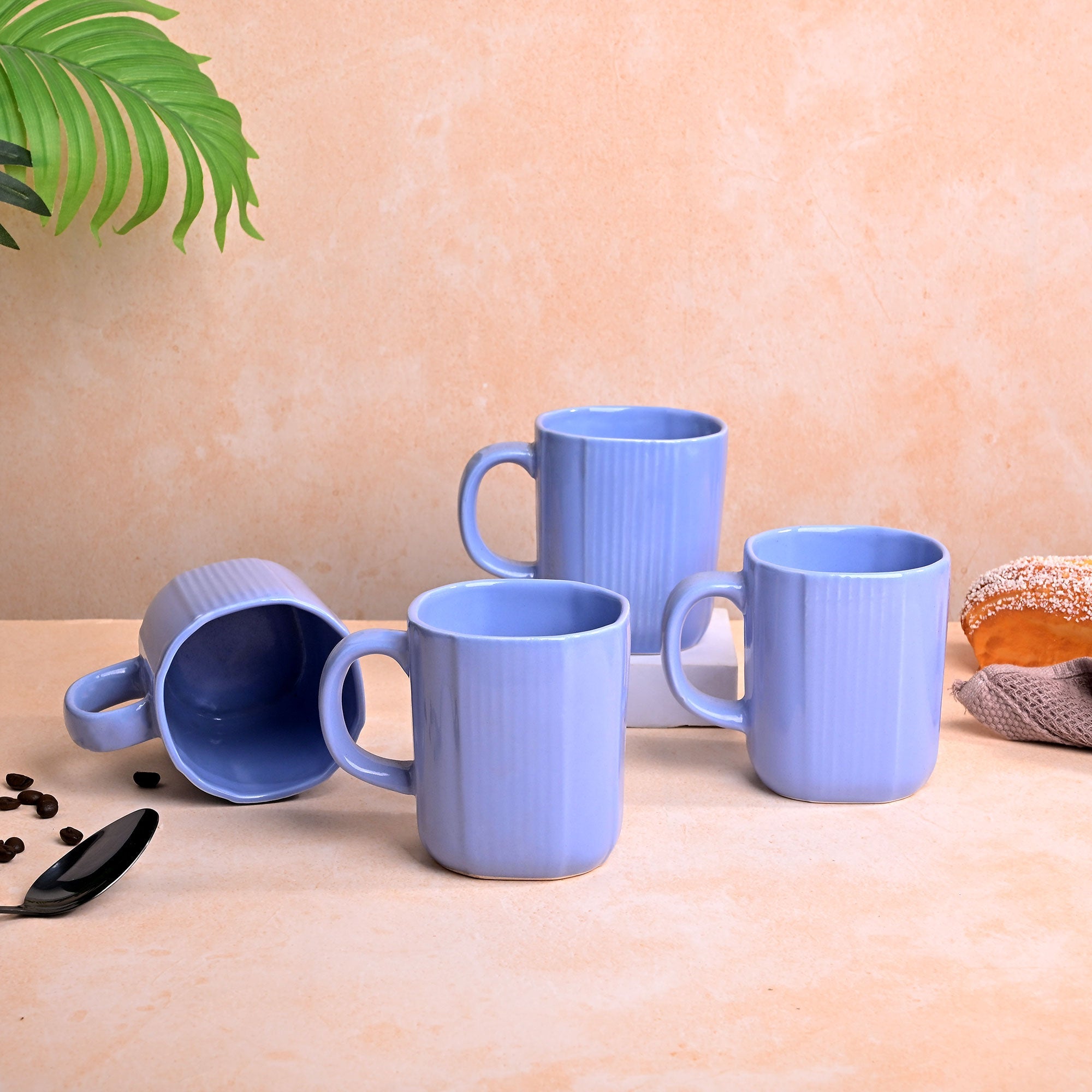 Ocean Blue Ceramic Coffee Mug Set of 4