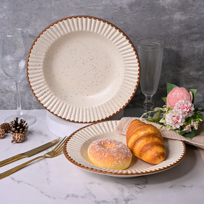 Stylish Off-white & Brown Ceramic Snack Plate Set (9.5 inch)