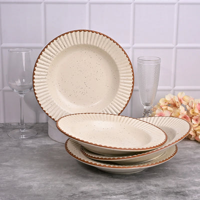 Stylish Off-white & Brown Ceramic Snack Plate Set (9.5 inch)