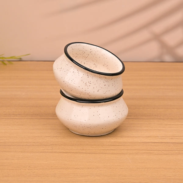Luxe White and Black Trim Mini Dip Bowl (Set of 2)