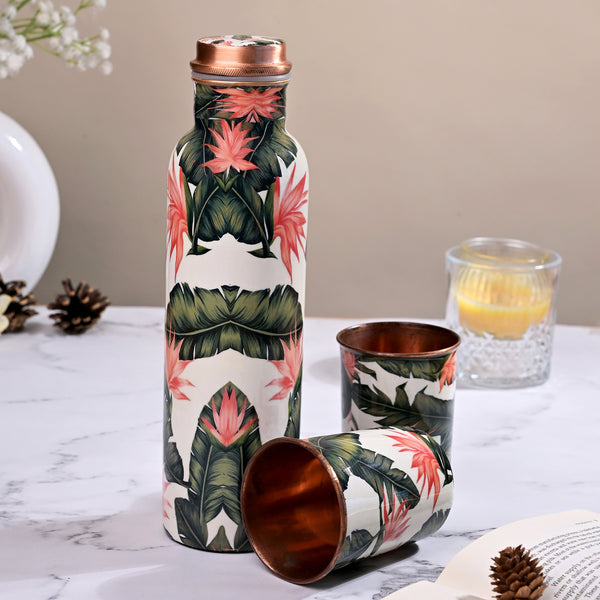 Tropical Printed Copper Bottle With Glass Set
