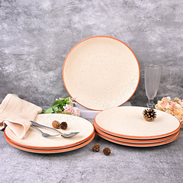 Classic White Ceramic Dinner Plates Set of 6 (10.5 Inch)