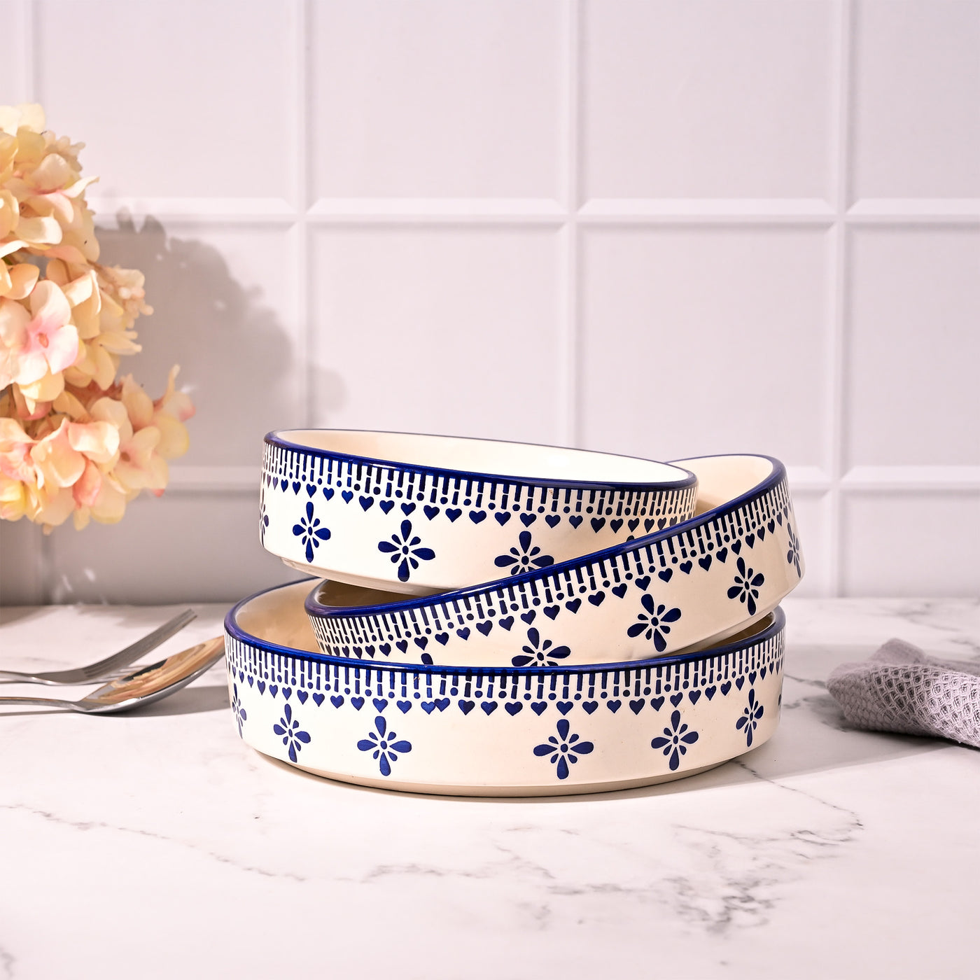 Blue & White Ceramic Bowl (Set of 3)