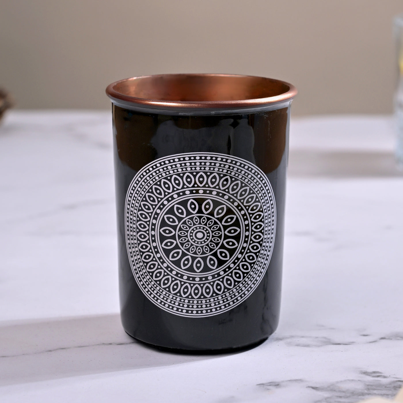 Mandala Printed Copper Bottle With Glass Set