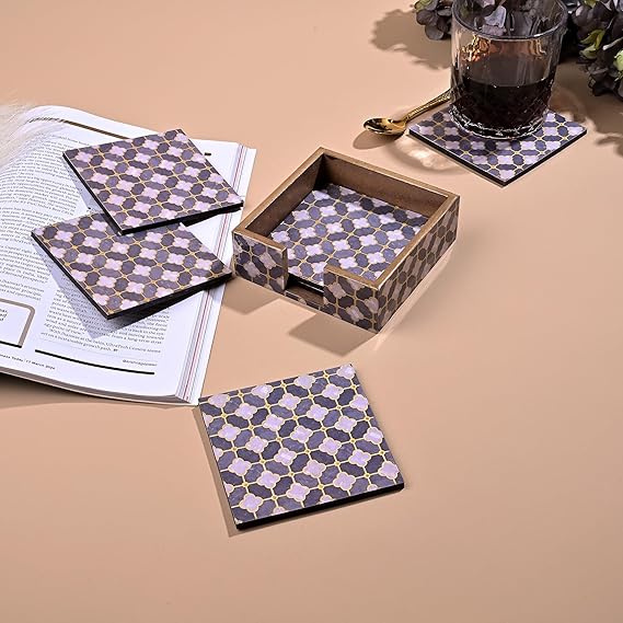 Floral Design Wooden Coaster (Set of 6)