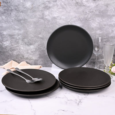 Matte Black Ceramic Dinner Plate Set (10.5 Inch)