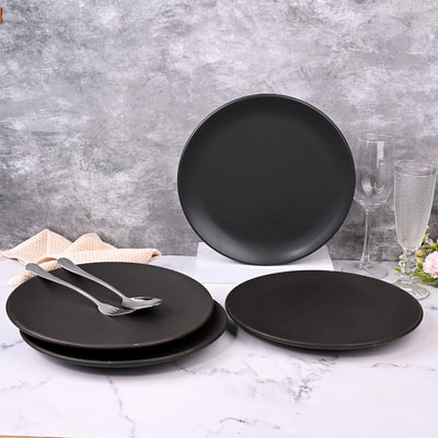 Matte Black Ceramic Dinner Plate Set (10.5 Inch)