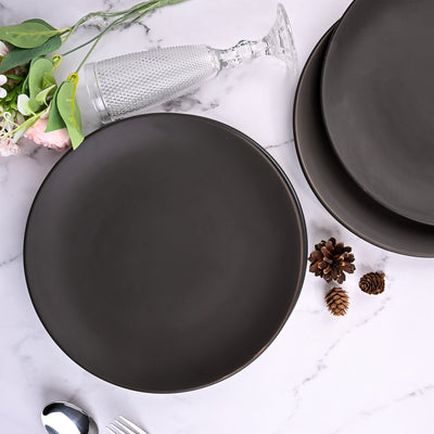 Matte Black Ceramic Dinner Plate Set (10.5 Inch)