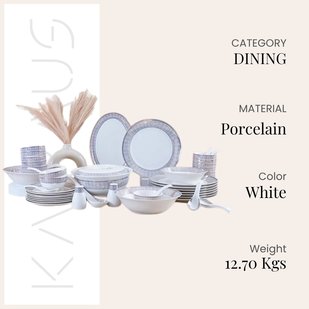 51 Pcs White and Blue Glossy Dinner Set