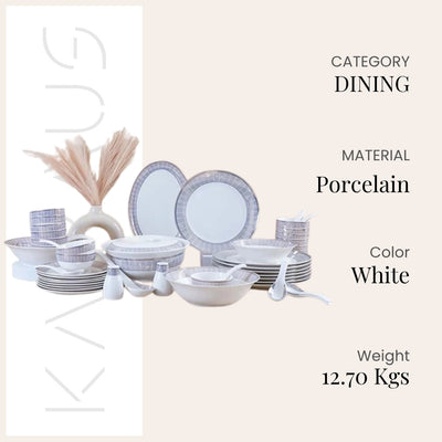 51 Pcs White and Blue Glossy Dinner Set