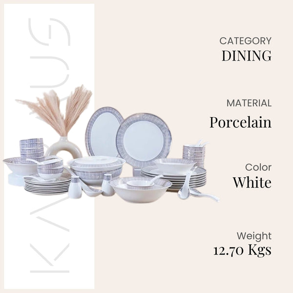 51 Pcs White and Blue Glossy Dinner Set