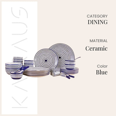37 Pcs Blue Stripes Ceramic Dinner Set