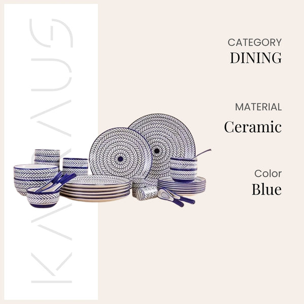37 Pcs Blue Stripes Ceramic Dinner Set