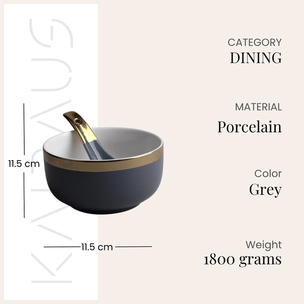 Luxe Grey Porcelain Gold-Rim Bowl (Set of 2)
