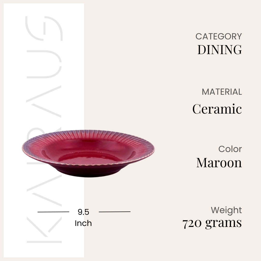 Majestic Maroon Ceramic Pasta Plates Set of 2 (9.5 inch)