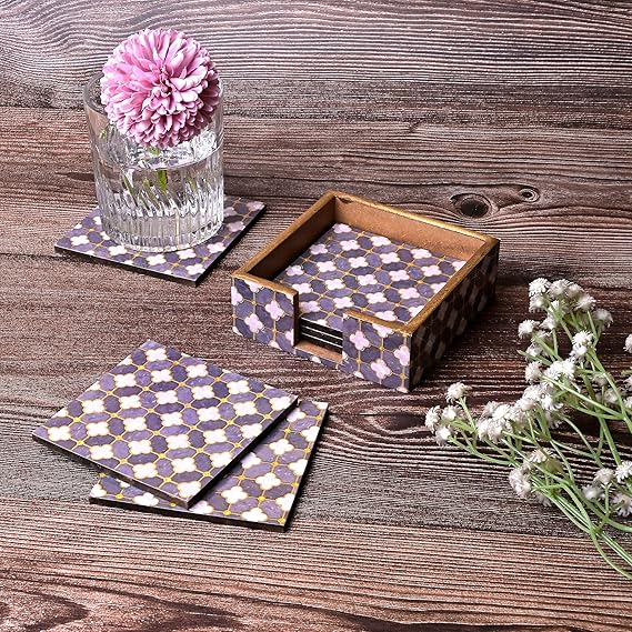 Floral Design Wooden Coaster (Set of 6)