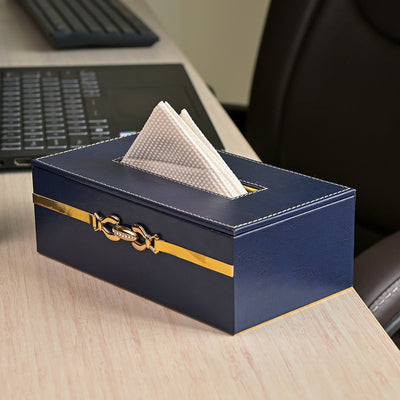 Blue Leather Desk Organiser Set