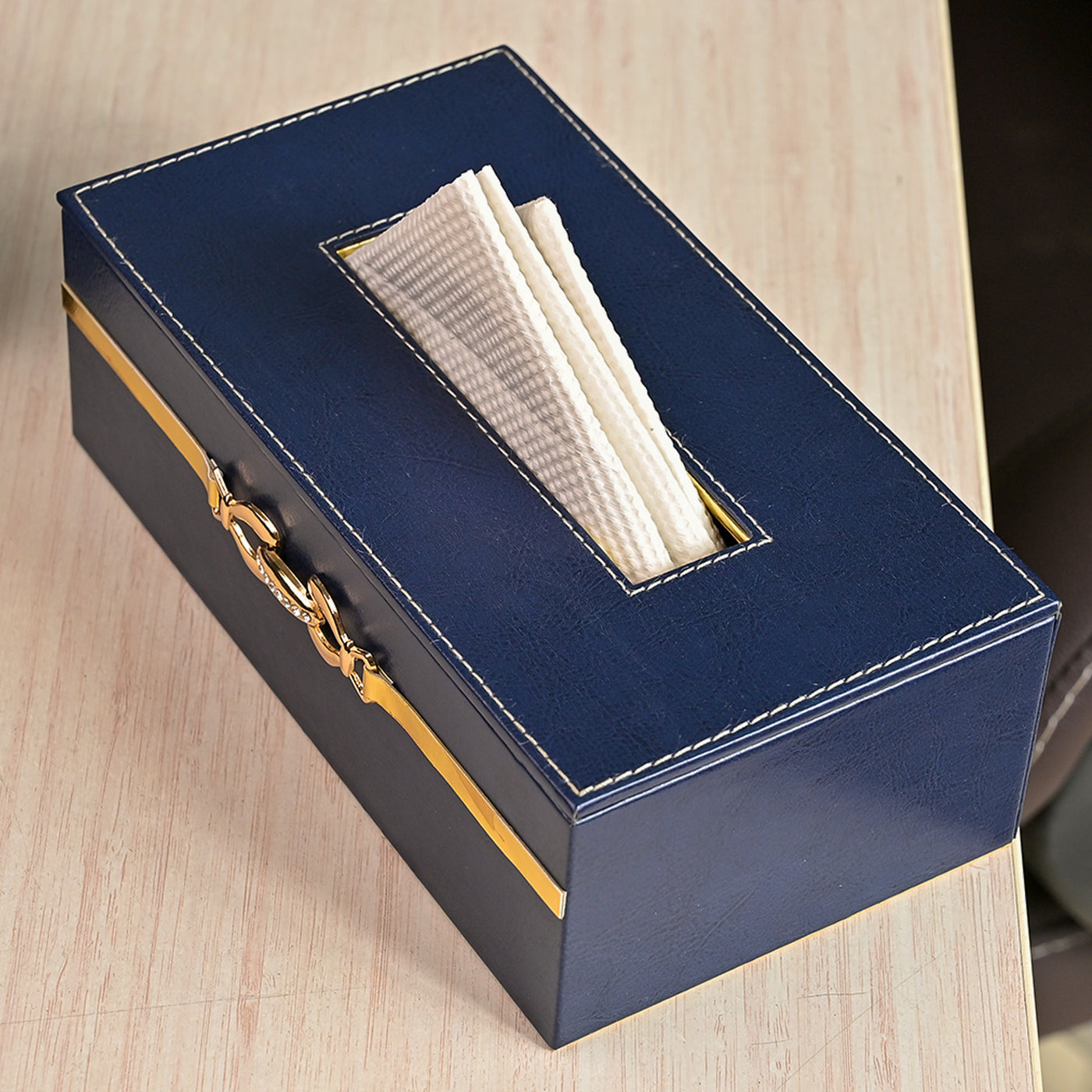 Blue Leather Desk Organiser Set