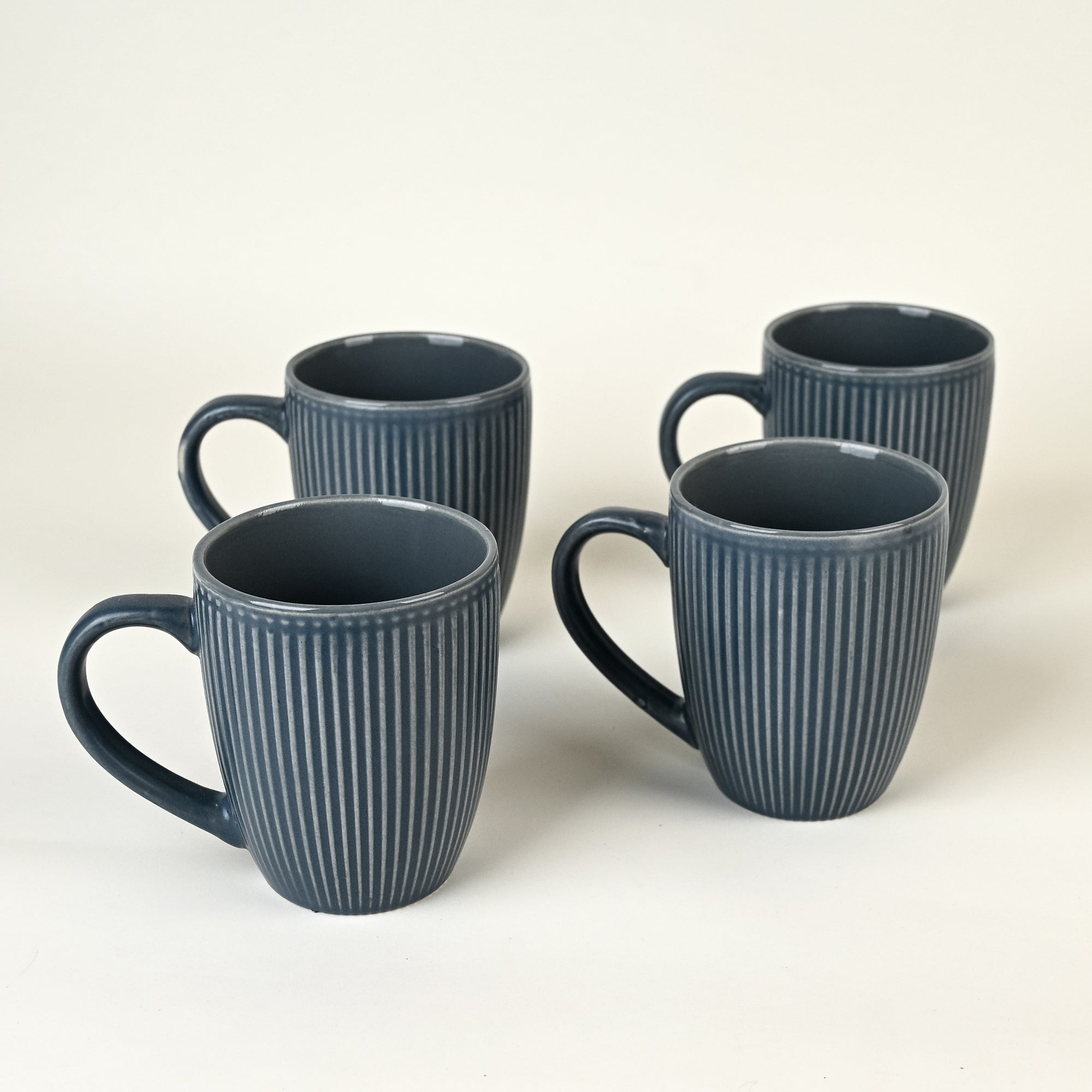 Aegean blue striped ceramic mugs

