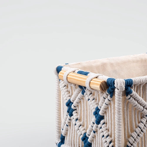 Rustic jute baskets with wooden accents for home interiors

